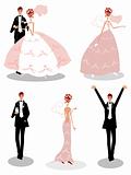 Group wedding people  Bride and groom icons set isolated on whit