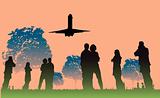People group silhouette nature airbus tree