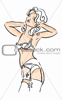 Sexy woman girl emblem lingerie white on black