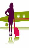 Vacation woman poster card airport travel bag silhouette