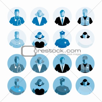 Blue Icons diverse people professions staff man woman