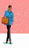 Cold spring Fashion business woman in coat with phone and bag in