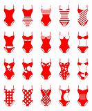 Vector illustration of 20 different swimwear including bikinis
