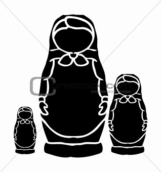 Russian traditional set of wooden dolls black silhouette on whit
