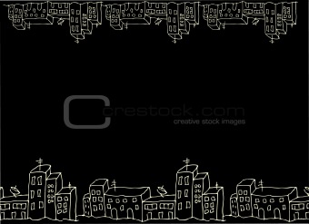 Black Background House border and street city pattern