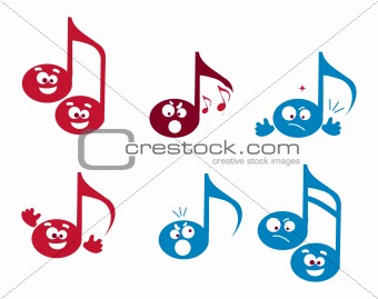 Abstract Music illustrations, note web icons set, dots emotions,