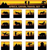 Africa, safari,Tourism, travel, savanna silhouette set. Icons, b