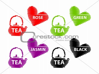 Different Tea Emblems - Black, Rose, Jasmin, Green fake stroke l
