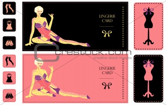 Fashion lingerie card with beautiful sexy woman and ribbon. Back