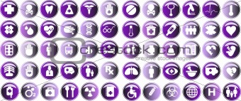 Medical button, shiny icons & warning-signs set, web button, vio