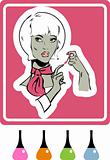 woman make up icon, card, poster, sticker. A woman is getting ma