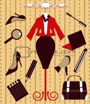 Businesswoman fashion icons set
