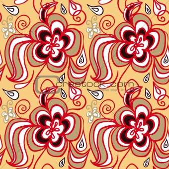 Abstract Flower seamless background doodle with butterfly