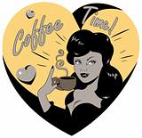 Coffee Lover vector poster with woman and cup of coffee in hand,