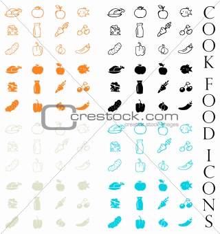 Cook food icons vector set