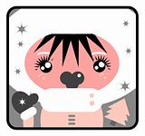 Little girl at Christmas time. Cute Vector Label