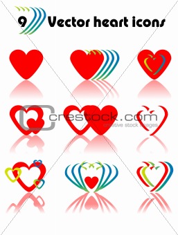 9 Vector heart icons set