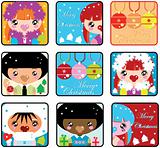 Big Christmas Kids Icons Set. Boys and girls emblem from big kid