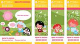 Four cute colorful banners with kids playing outside or getting 