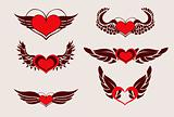 Heart Wings, vector design elements, emblem, stickers