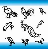 A set of 8 vector illustrations of birds in ornamental style.