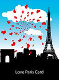 Love Paris vector retro vintage style ad poster card with heart 