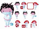Medical website icons staff buttons vector kids set