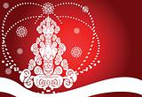 Red Christmas template with swirly tree