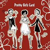 Pretty cartoon girls silhouette card fashion french style retro 