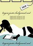 Sexy woman with book Lingerie poster, sale background, fake card