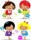 Vector girls back to school icons