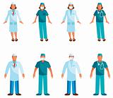 Vector medical people with stethoscopes. Doctors and nurses over