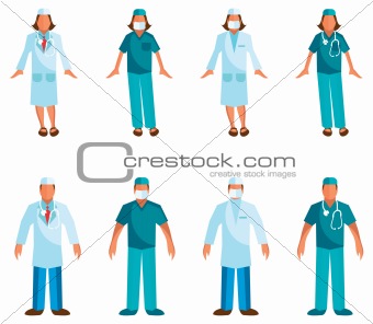 Vector medical people with stethoscopes. Doctors and nurses over