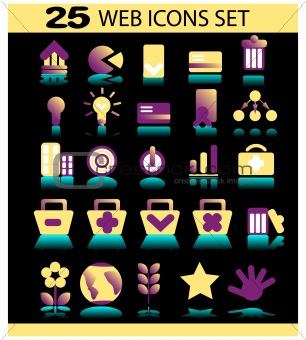 25 web icons set on dark background
