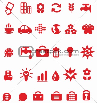 100 red and blue vector environmental icons and design-elements 