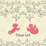 Vintage vector illustration with couple angels in love floral