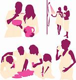 Set of parents and kids silhouette Family parent Kids work cook 