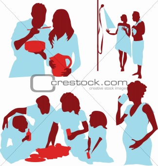 Set of parents and kids silhouette Family parent Kids work cook 