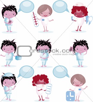 Group of Medical people icons with bubble speech 