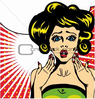 Popart comic 1 Love Vector illustration of surprised woman face 