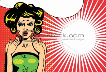 Popart comic 1 Portrait of a young surprised woman 