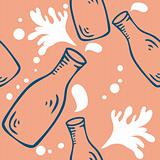 Fresh Milk Seamless food background pattern with milk bottle and