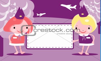 vector illustration of a stewardess frame colorful banners with 