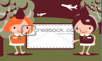 vector illustration of a stewardess frame colorful banners with 