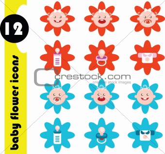 Baby Flower Icons Set Vector Frame