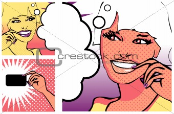Comics style girl and Hand with a card (raster version) 
