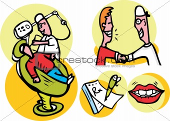Dentist working on patient vector icons set