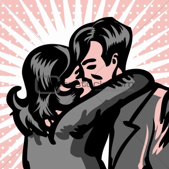 Pop art comic Vector illustration of Kissing Couple. Love.