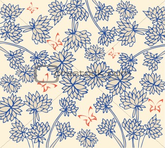 Vintage floral pattern with butterfly