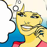 Popart Young smiling woman Vector illustration